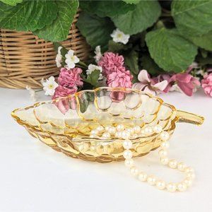 Amber Bubble Glass Trinket Dish Leaf Shape Marigold Fall Decor Candy Mint Tray